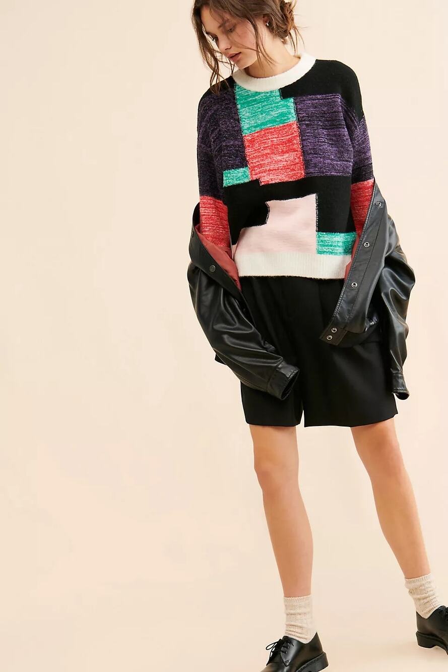 Callahan Greta Geometric Sweater XS Colorblock Crewneck Knit NWT
